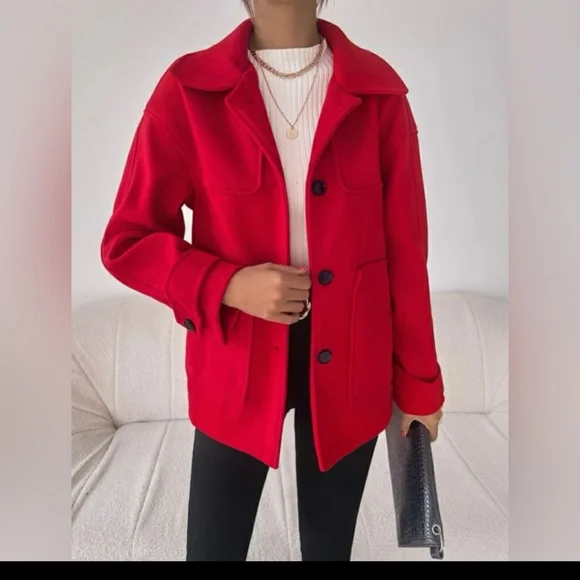 Red Button Front Coat - Picture 6 of 6